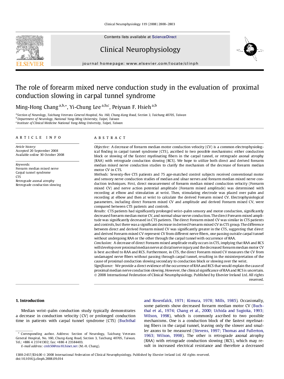 The role of forearm mixed nerve conduction study in the evaluation of proximal conduction slowing in carpal tunnel syndrome