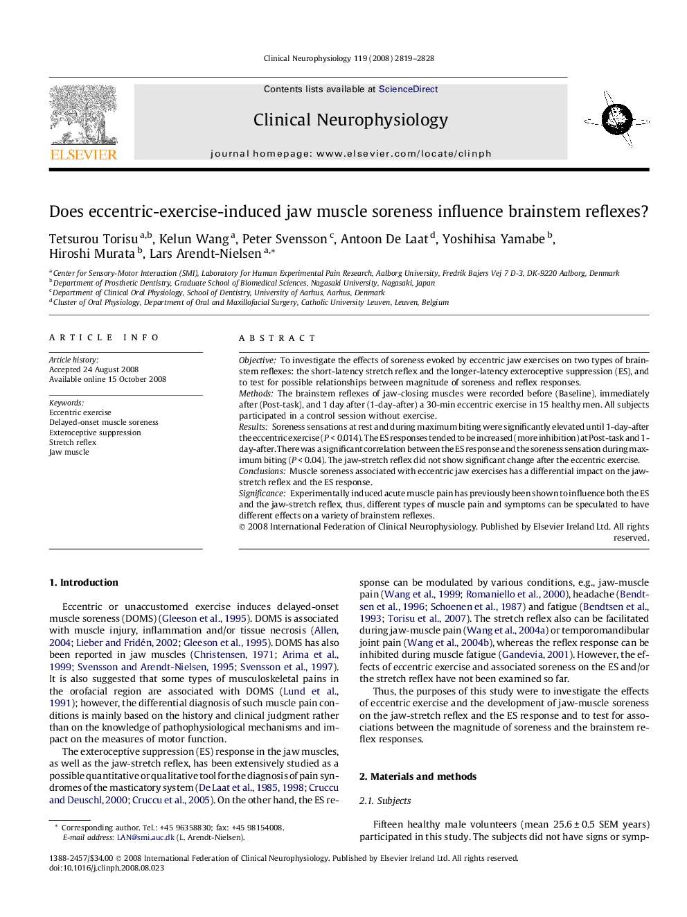 Does eccentric-exercise-induced jaw muscle soreness influence brainstem reflexes?