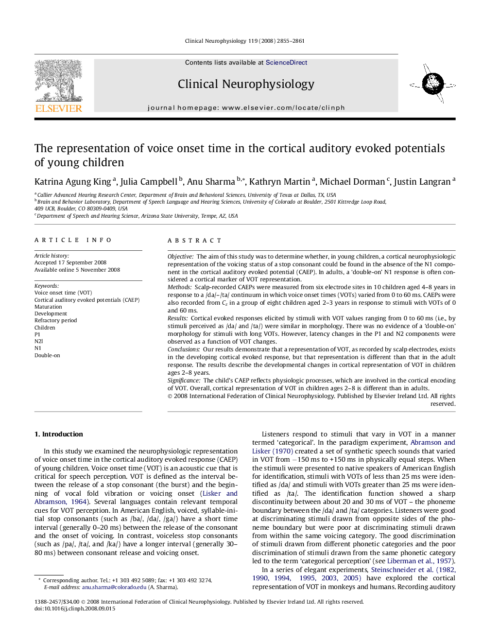 The representation of voice onset time in the cortical auditory evoked potentials of young children