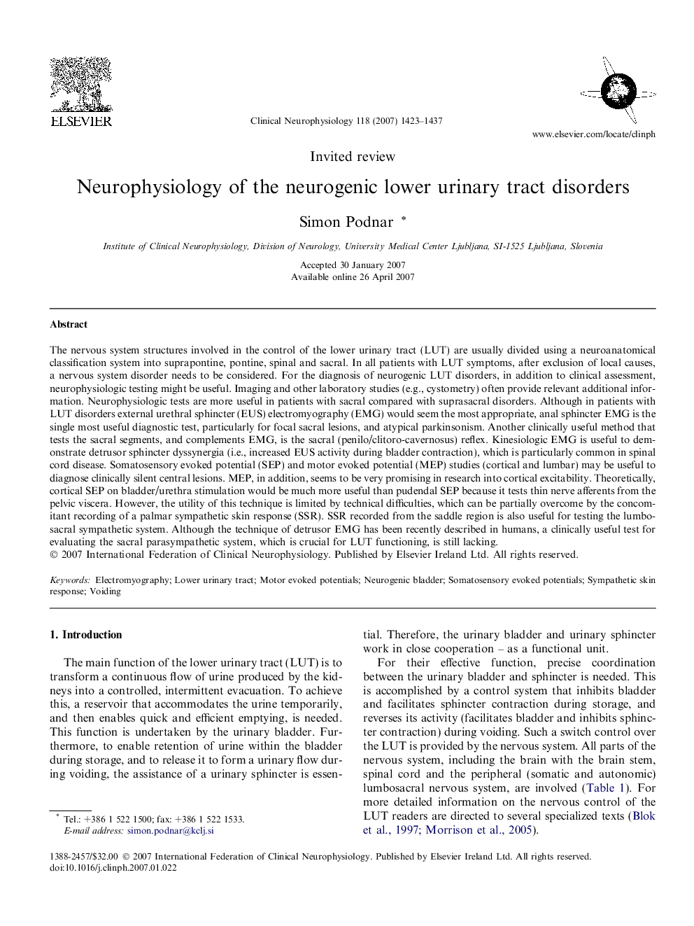 Neurophysiology of the neurogenic lower urinary tract disorders