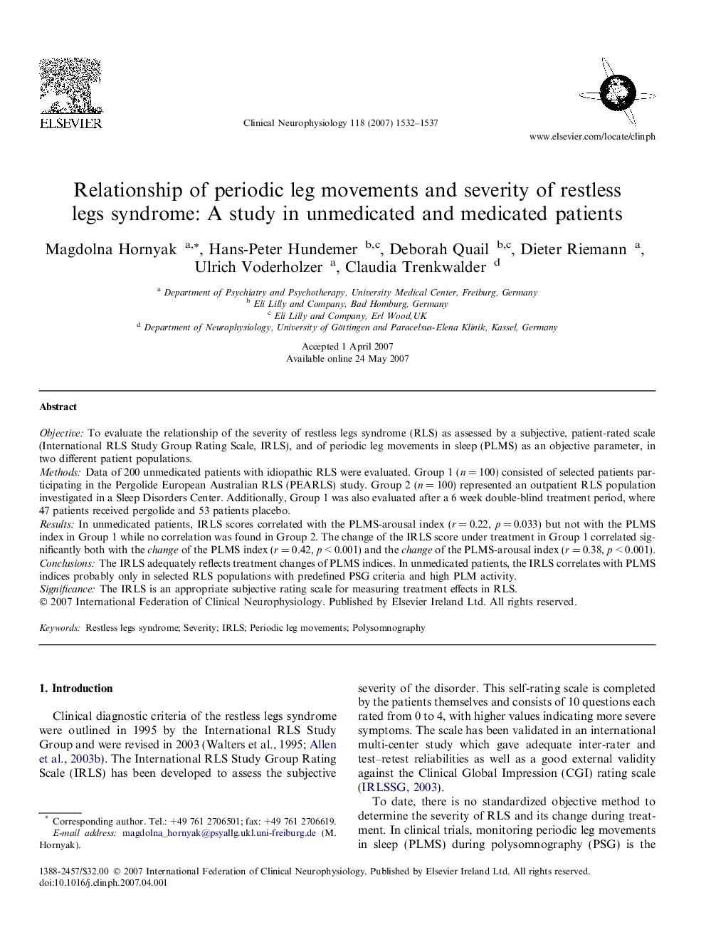 Relationship of periodic leg movements and severity of restless legs syndrome: A study in unmedicated and medicated patients