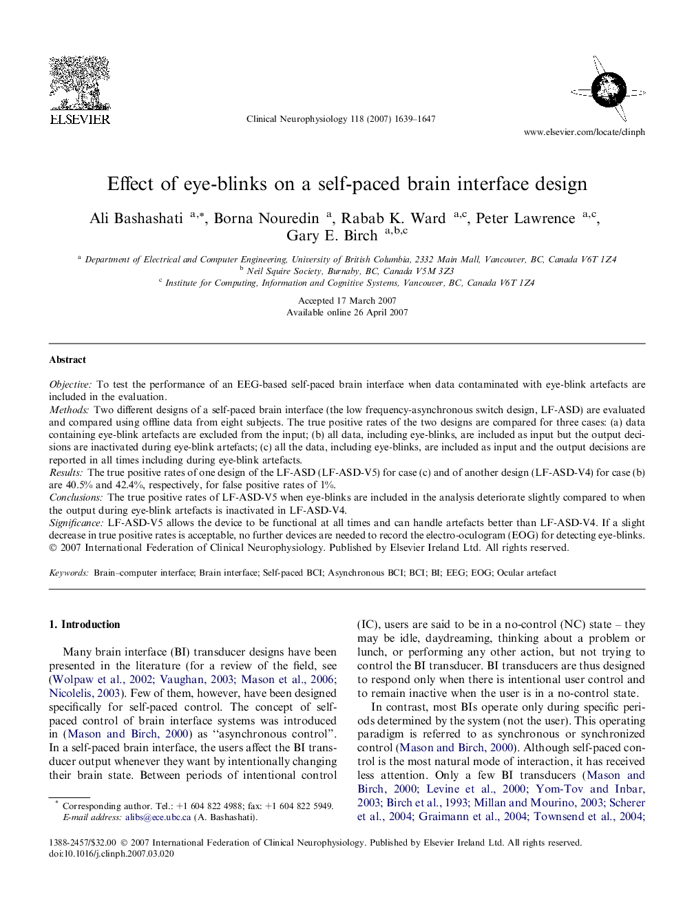 Effect of eye-blinks on a self-paced brain interface design