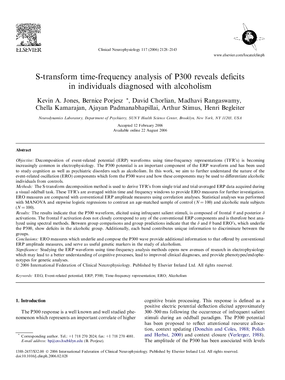 S-transform time-frequency analysis of P300 reveals deficits in individuals diagnosed with alcoholism