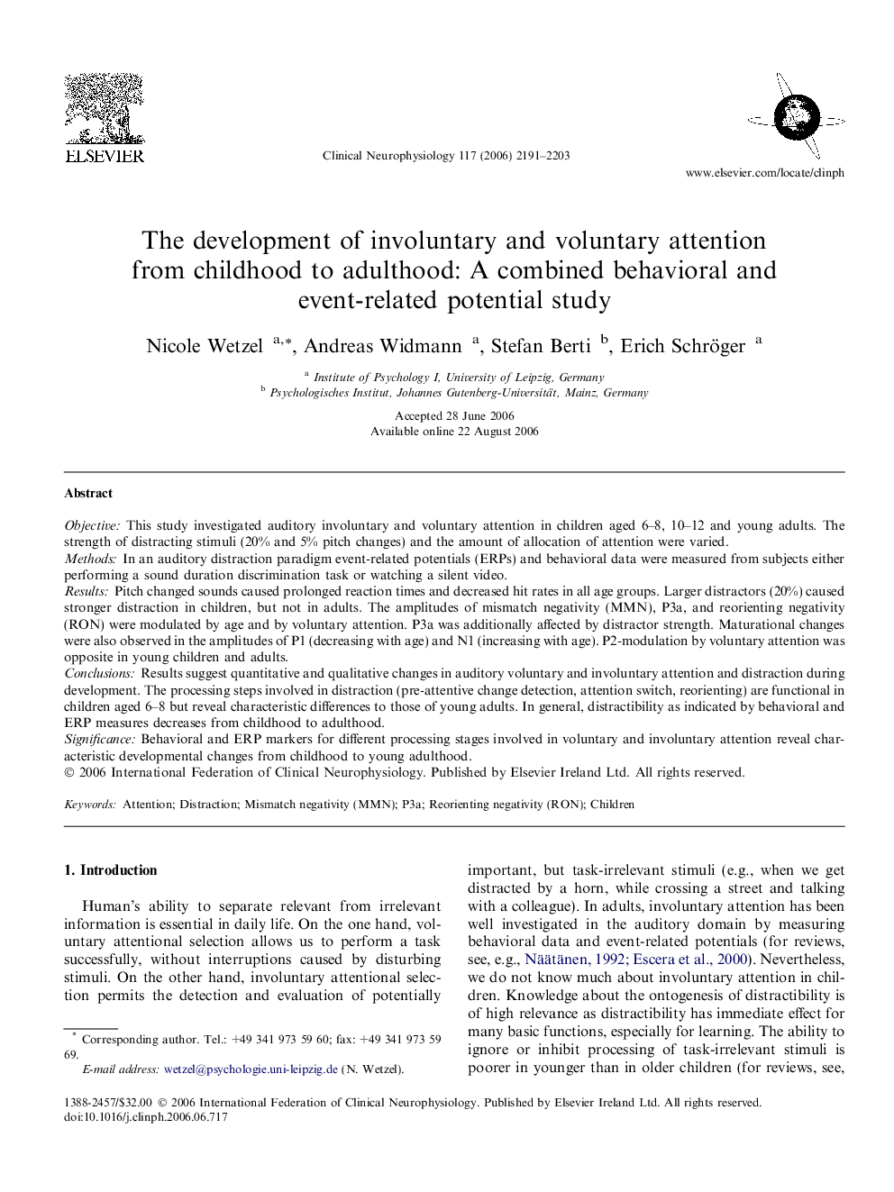 The development of involuntary and voluntary attention from childhood to adulthood: A combined behavioral and event-related potential study