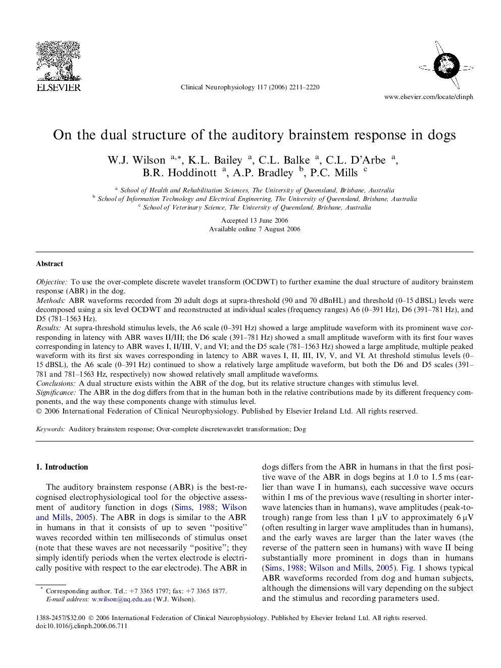 On the dual structure of the auditory brainstem response in dogs