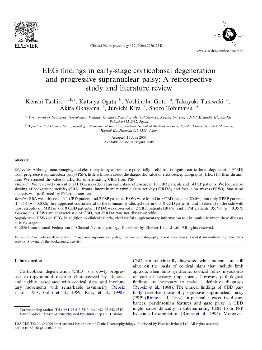 EEG findings in early-stage corticobasal degeneration and progressive supranuclear palsy: A retrospective study and literature review