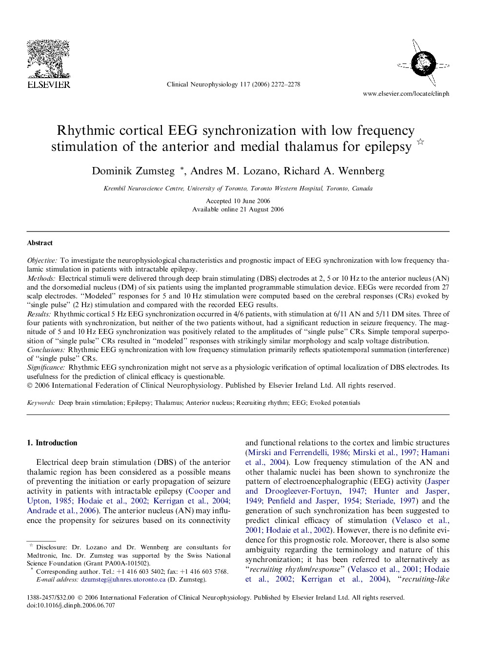 Rhythmic cortical EEG synchronization with low frequency stimulation of the anterior and medial thalamus for epilepsy 