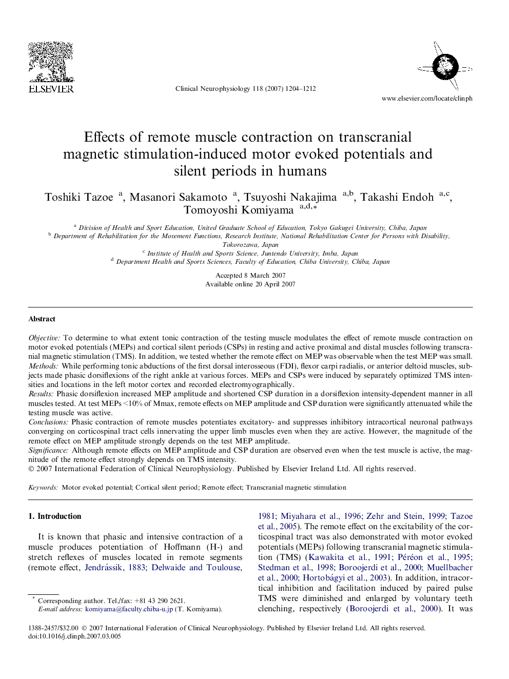 Effects of remote muscle contraction on transcranial magnetic stimulation-induced motor evoked potentials and silent periods in humans