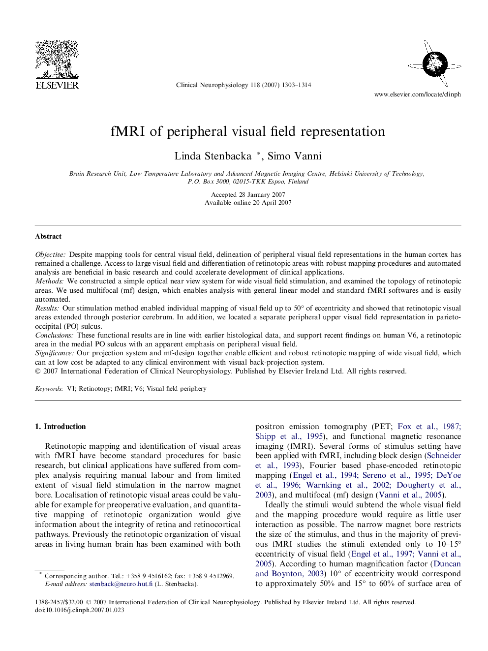 fMRI of peripheral visual field representation