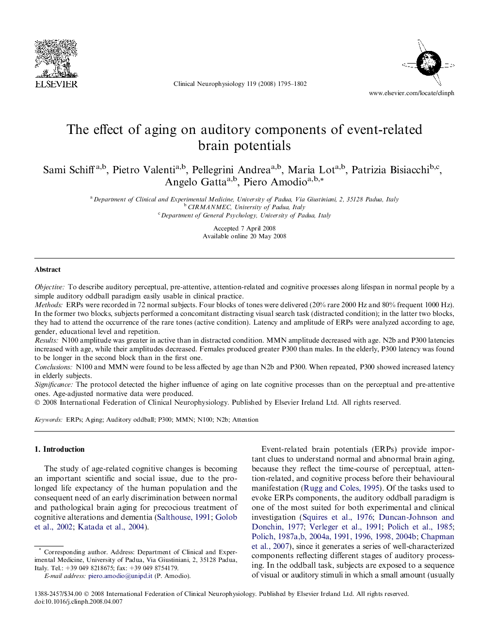 The effect of aging on auditory components of event-related brain potentials