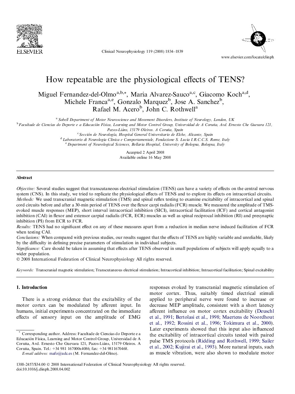 How repeatable are the physiological effects of TENS?