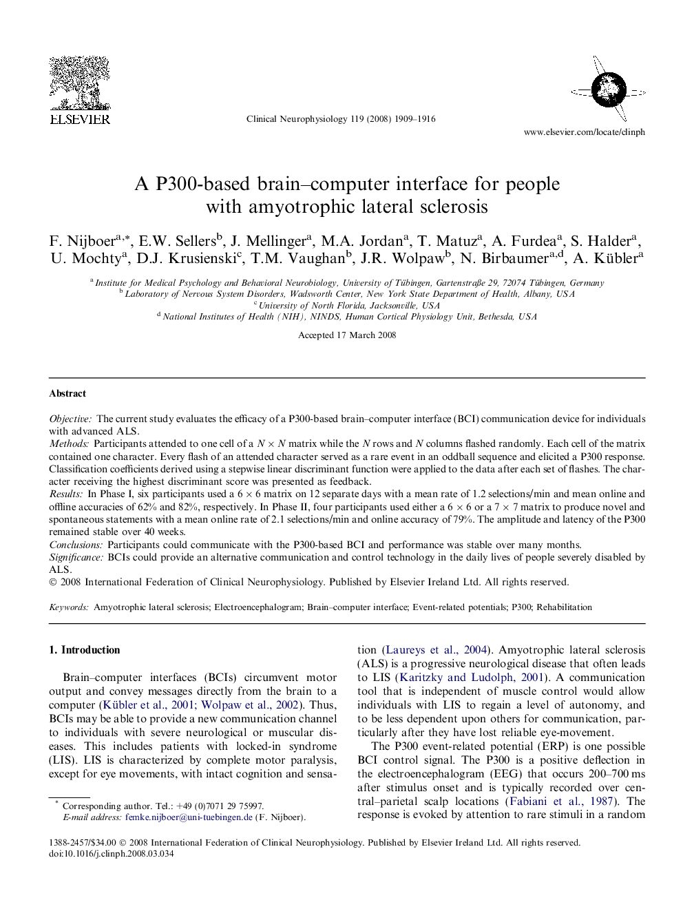 A P300-based brain–computer interface for people with amyotrophic lateral sclerosis