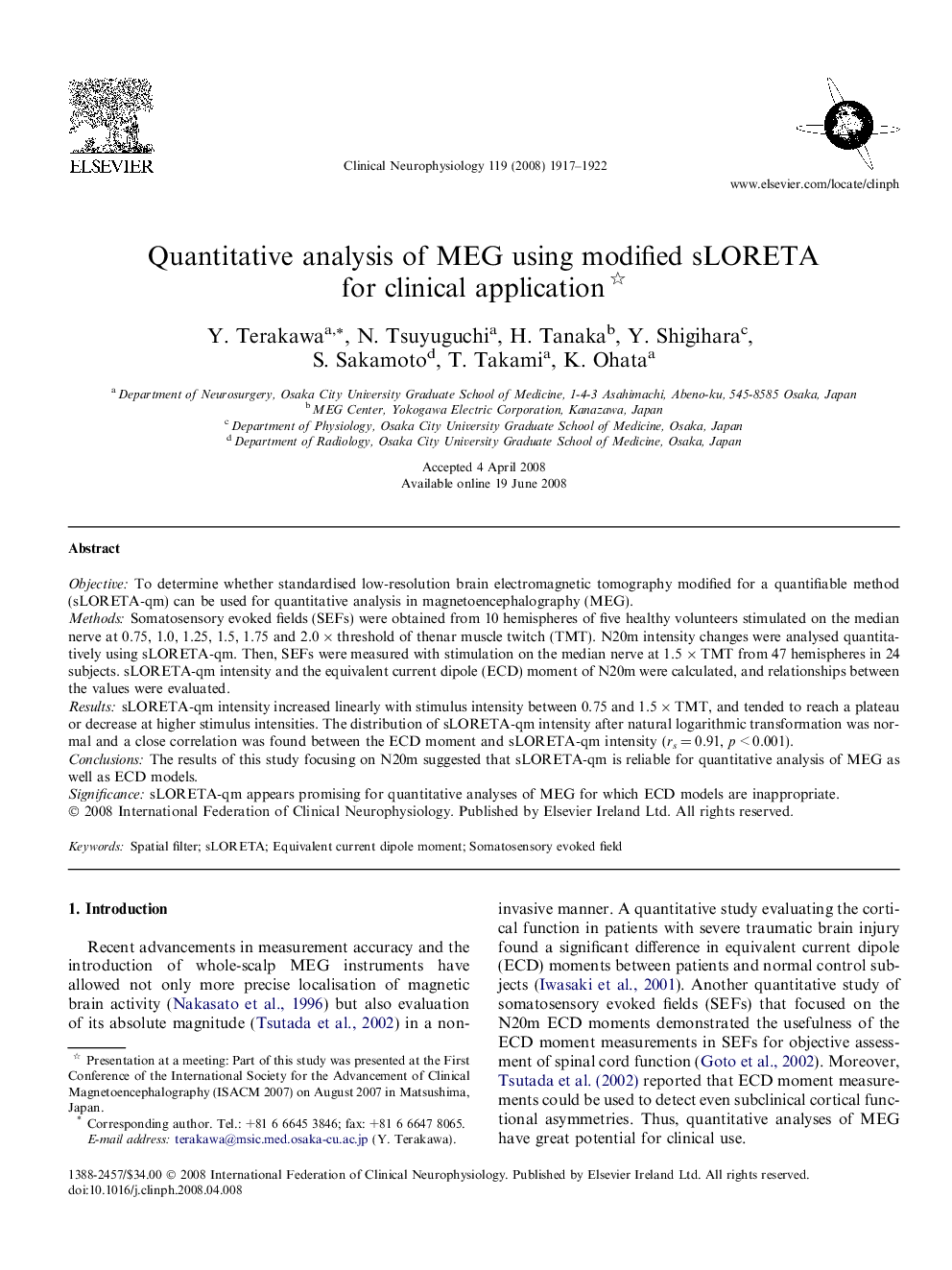 Quantitative analysis of MEG using modified sLORETA for clinical application 