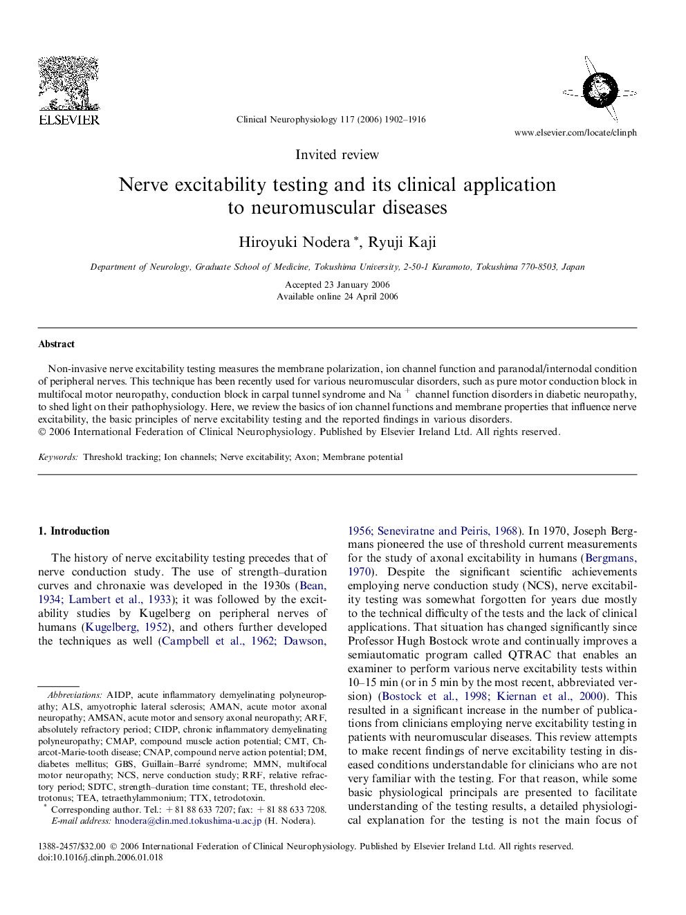 Nerve excitability testing and its clinical application to neuromuscular diseases