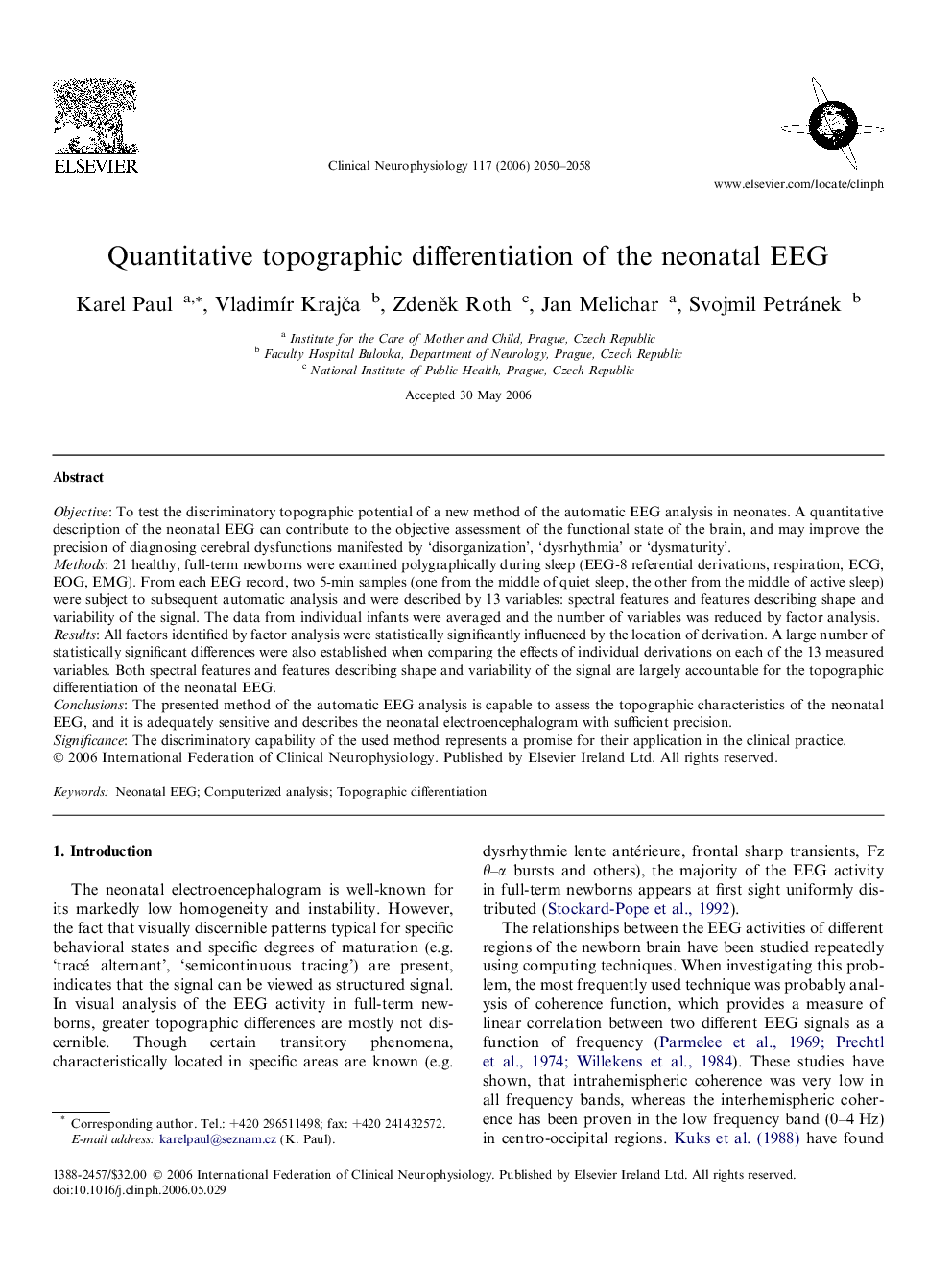 Quantitative topographic differentiation of the neonatal EEG