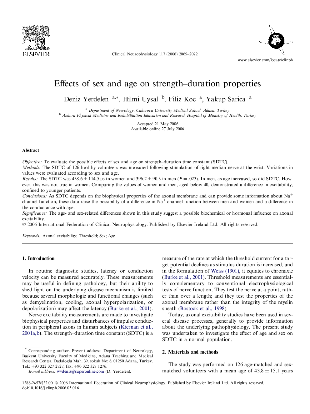 Effects of sex and age on strength–duration properties