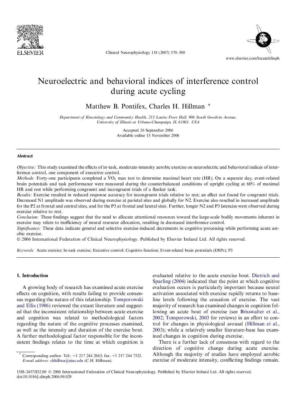 Neuroelectric and behavioral indices of interference control during acute cycling