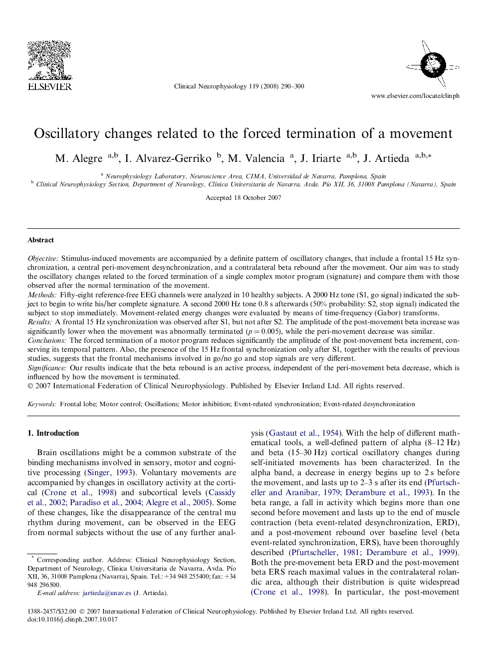 Oscillatory changes related to the forced termination of a movement