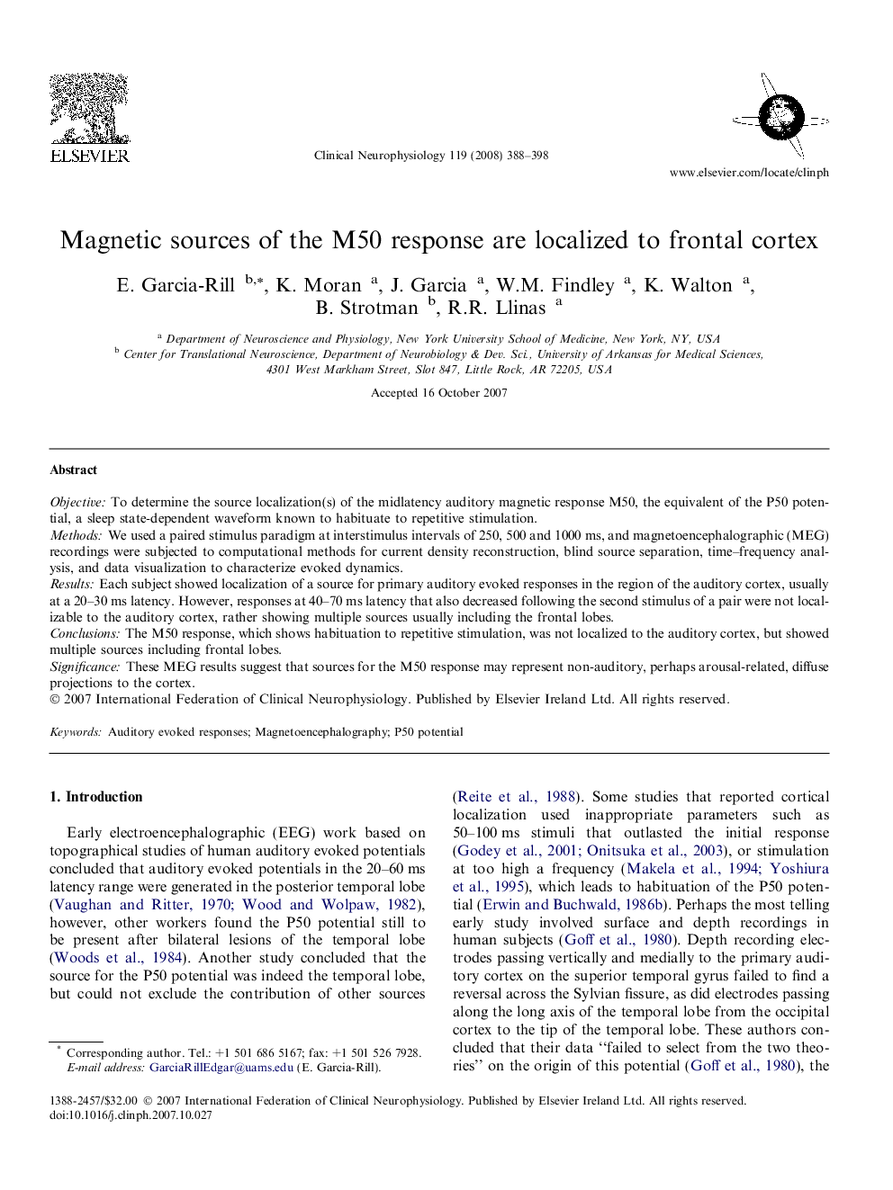 Magnetic sources of the M50 response are localized to frontal cortex