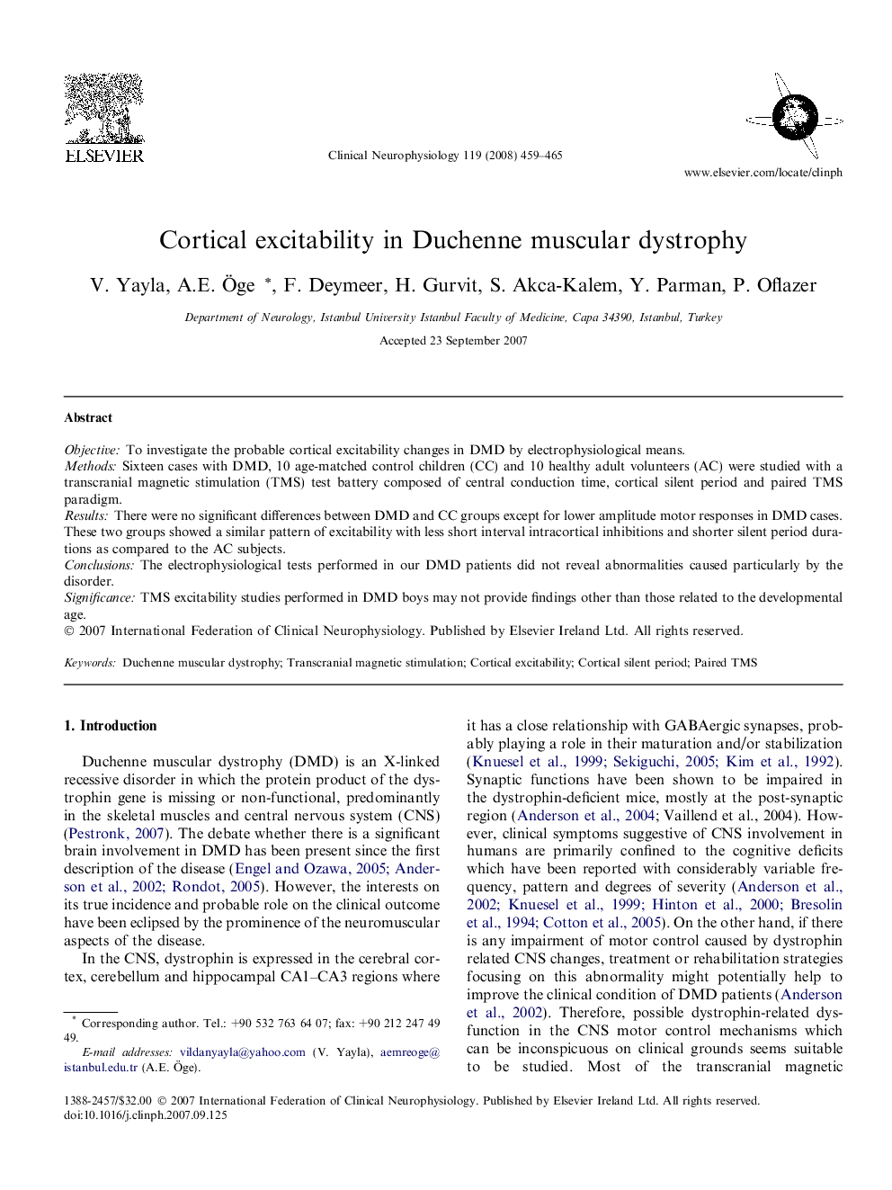 Cortical excitability in Duchenne muscular dystrophy