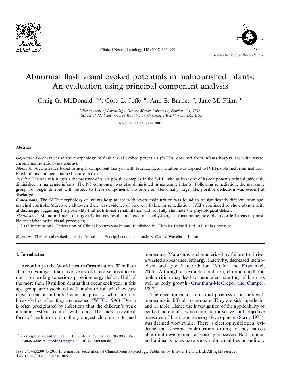 Abnormal flash visual evoked potentials in malnourished infants: An evaluation using principal component analysis