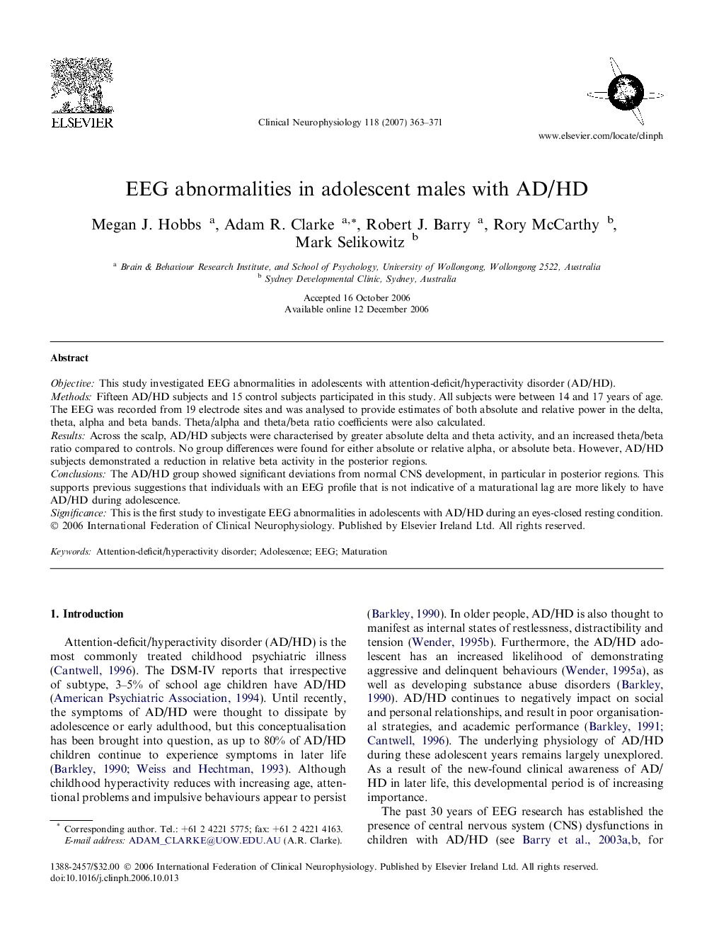 EEG abnormalities in adolescent males with AD/HD