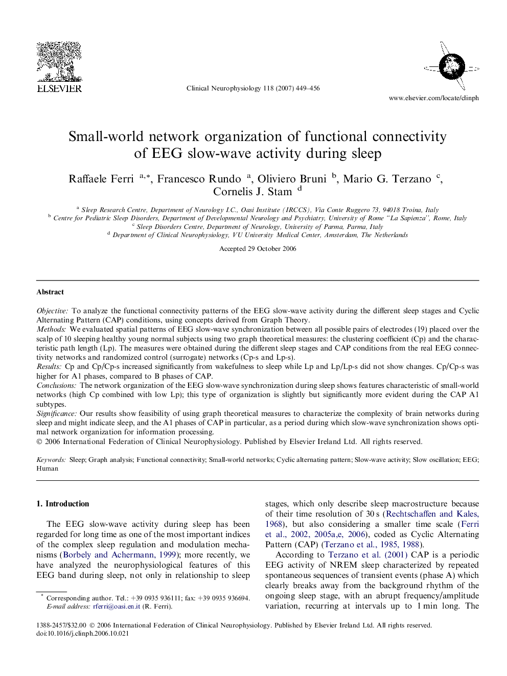 Small-world network organization of functional connectivity of EEG slow-wave activity during sleep