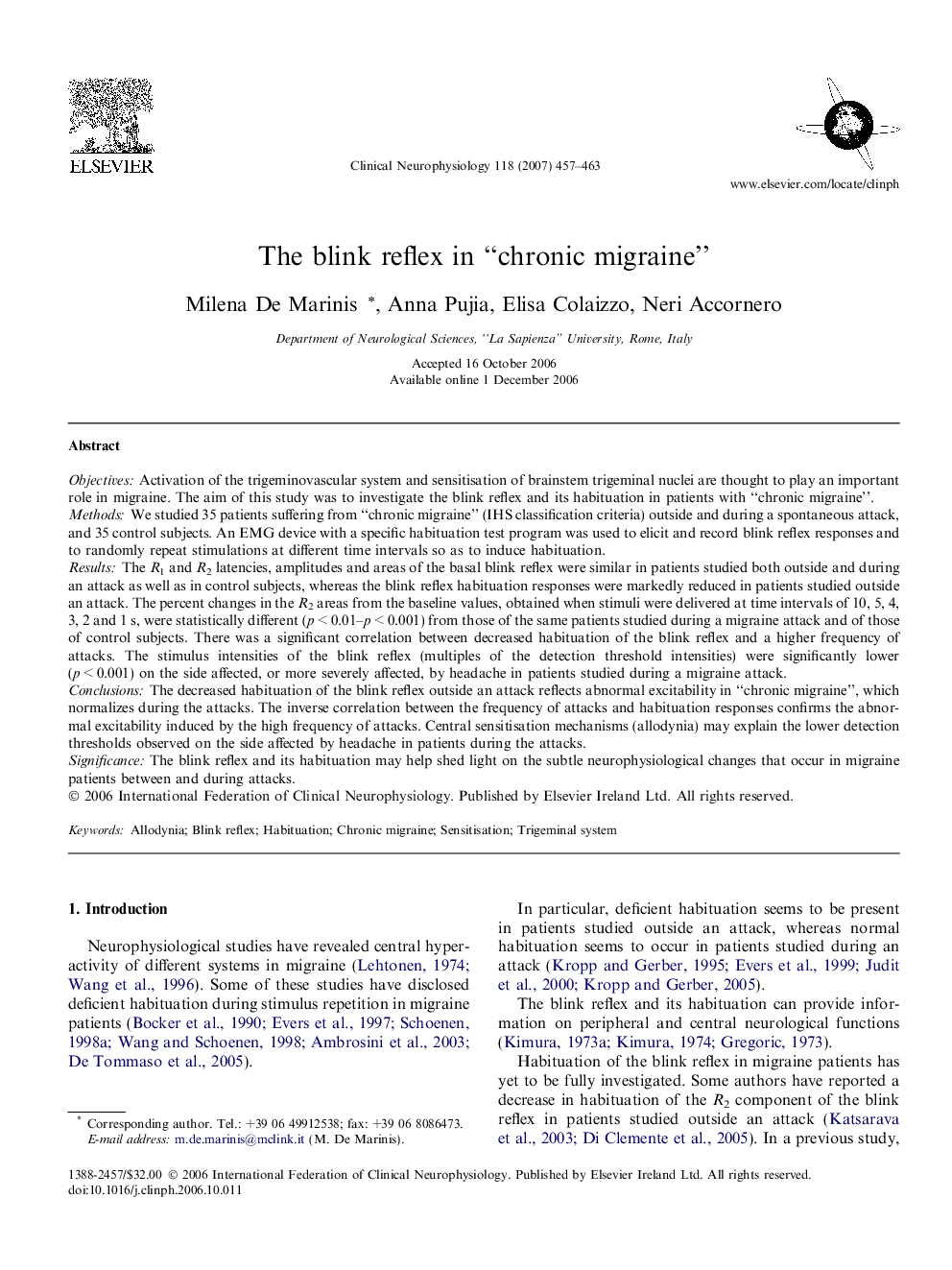 The blink reflex in “chronic migraine”