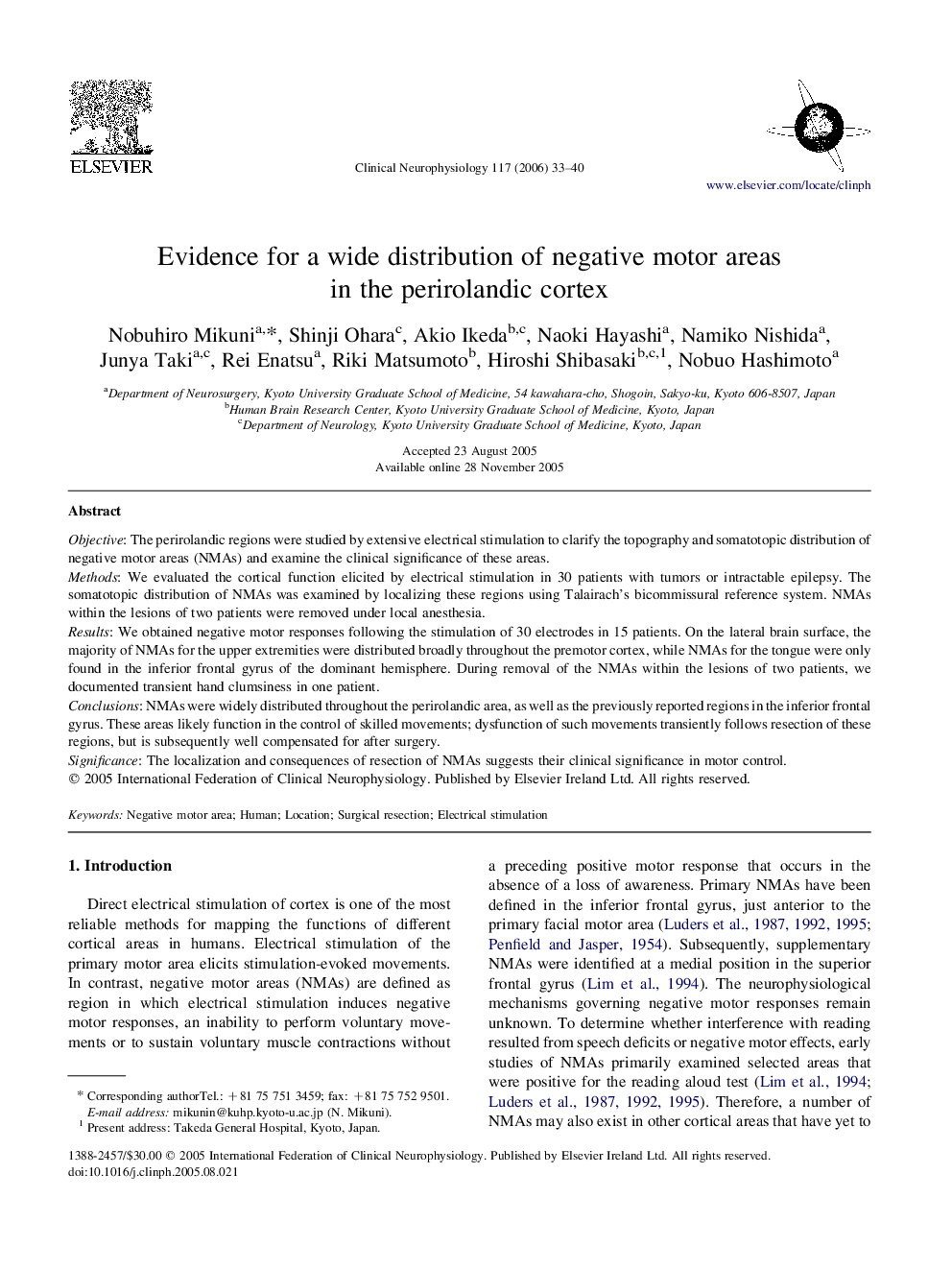 Evidence for a wide distribution of negative motor areas in the perirolandic cortex