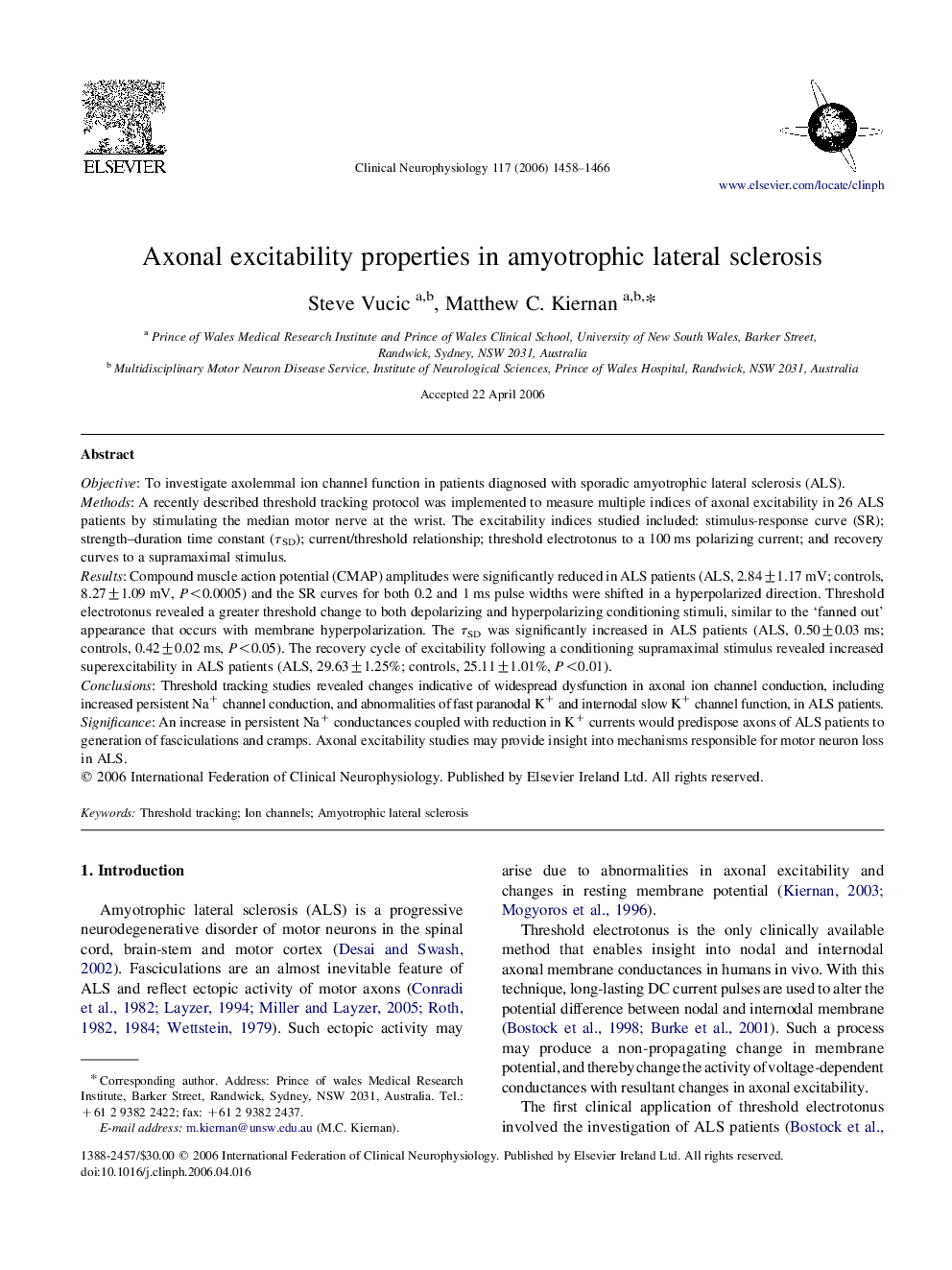 Axonal excitability properties in amyotrophic lateral sclerosis