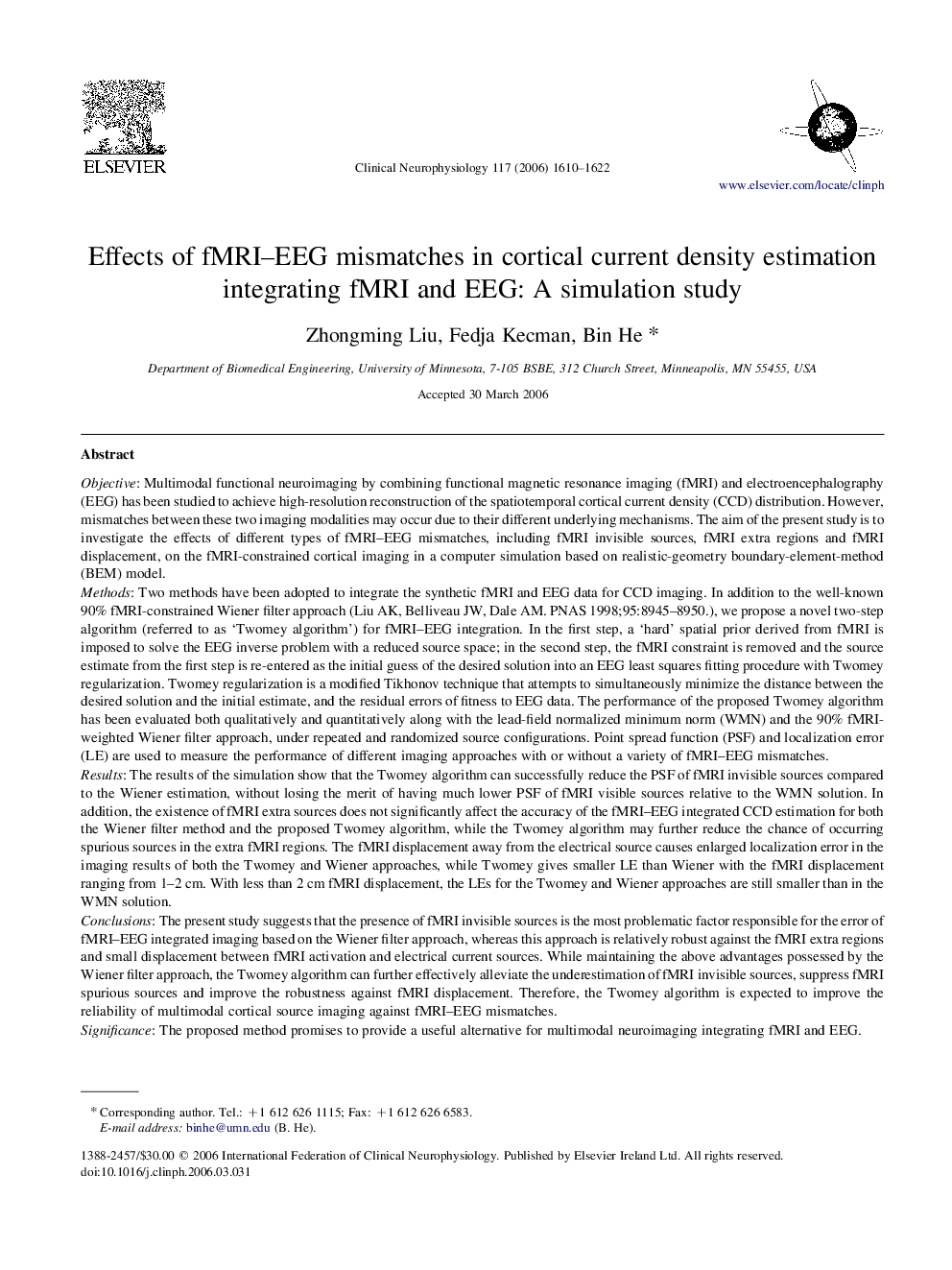 Effects of fMRI-EEG mismatches in cortical current density estimation integrating fMRI and EEG: A simulation study