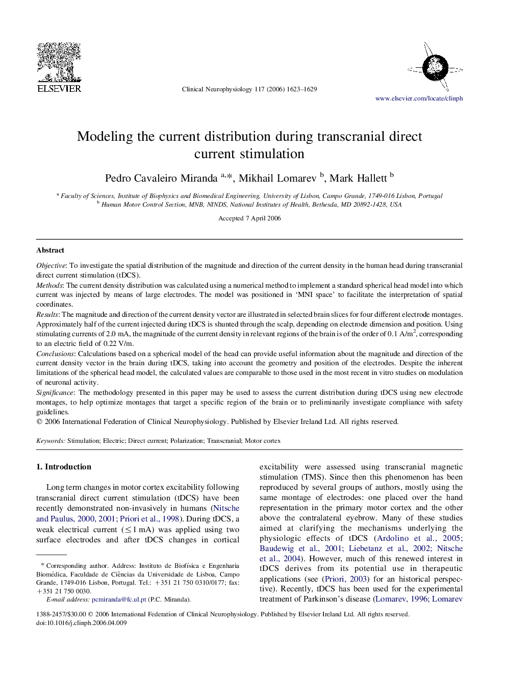 Modeling the current distribution during transcranial direct current stimulation