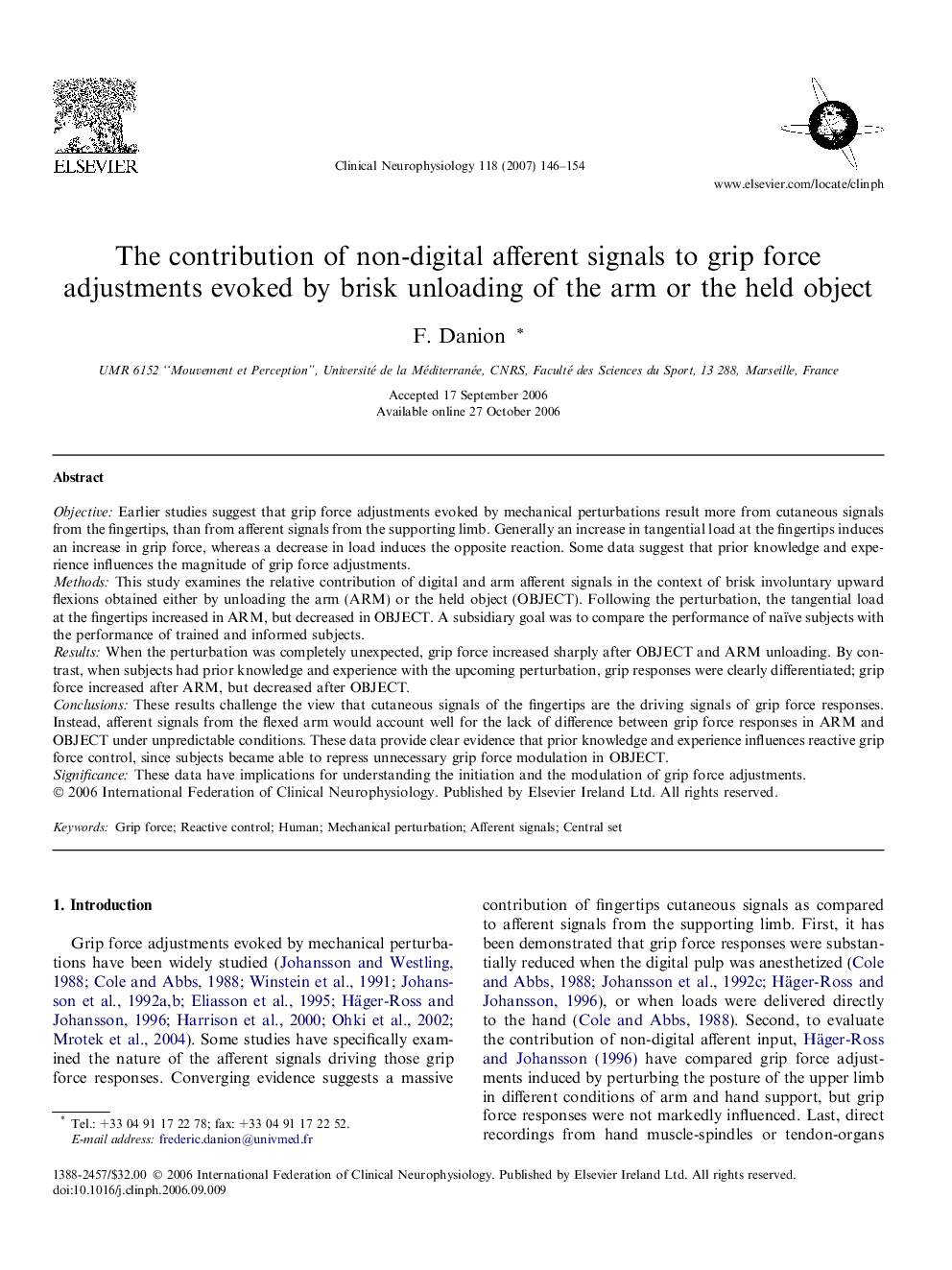 The contribution of non-digital afferent signals to grip force adjustments evoked by brisk unloading of the arm or the held object