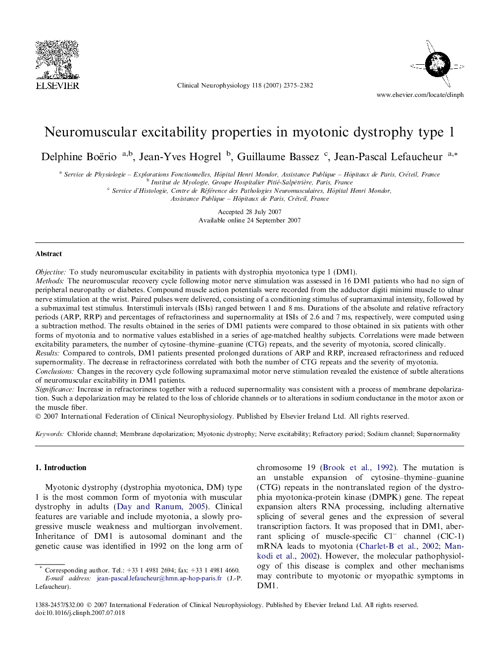 Neuromuscular excitability properties in myotonic dystrophy type 1