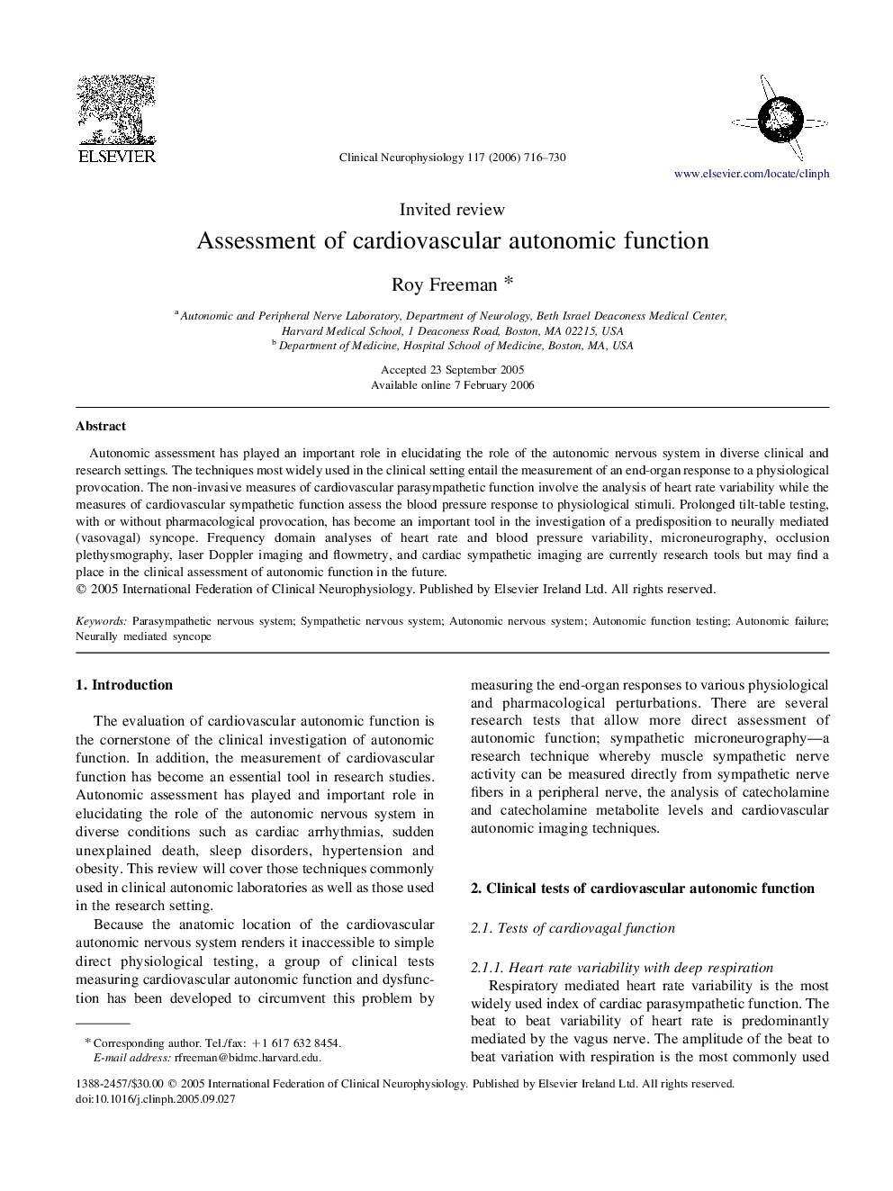 Assessment of cardiovascular autonomic function