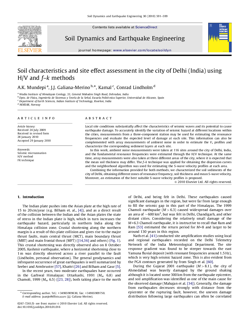 Soil characteristics and site effect assessment in the city of Delhi (India) using H/V and f–k methods