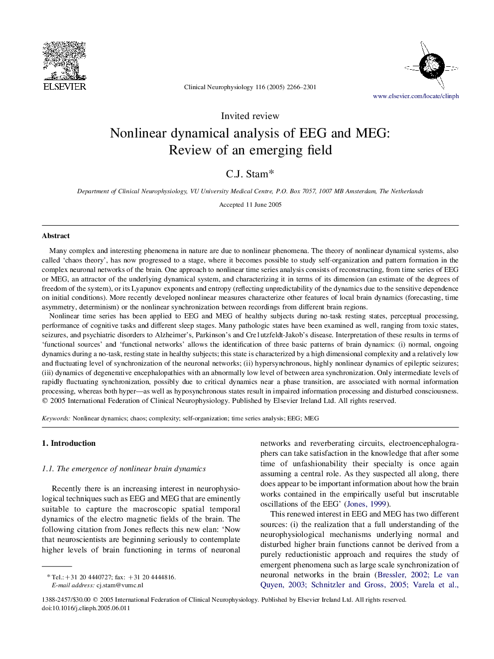 Nonlinear dynamical analysis of EEG and MEG: Review of an emerging field