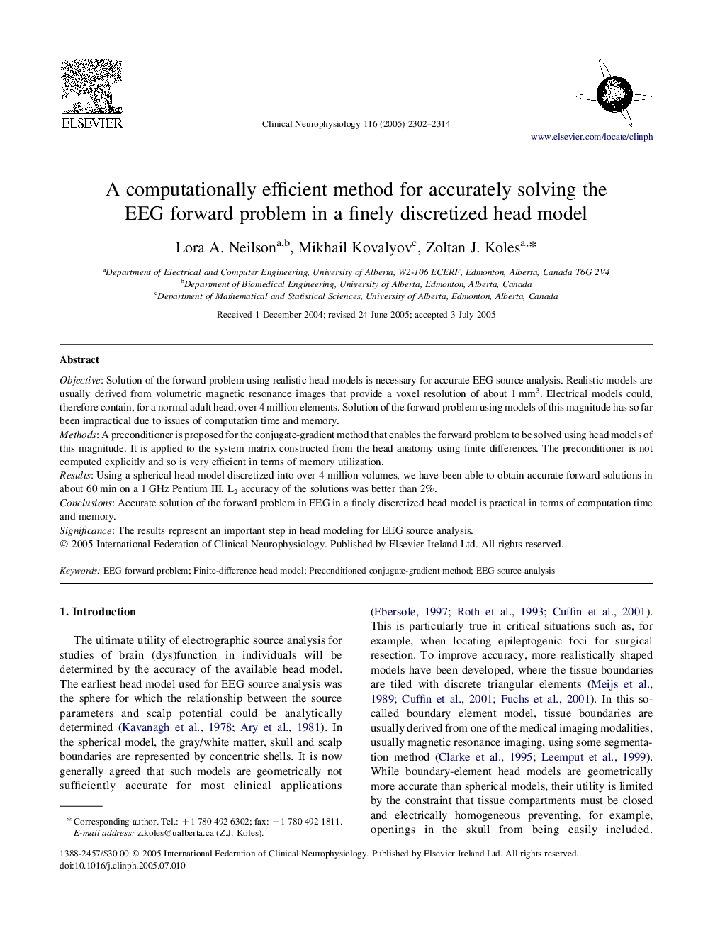 A computationally efficient method for accurately solving the EEG forward problem in a finely discretized head model