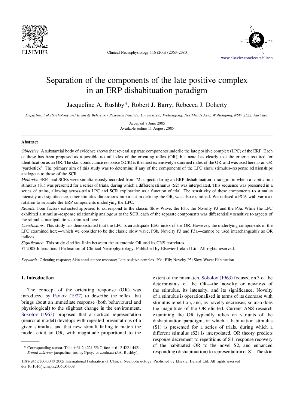 Separation of the components of the late positive complex in an ERP dishabituation paradigm