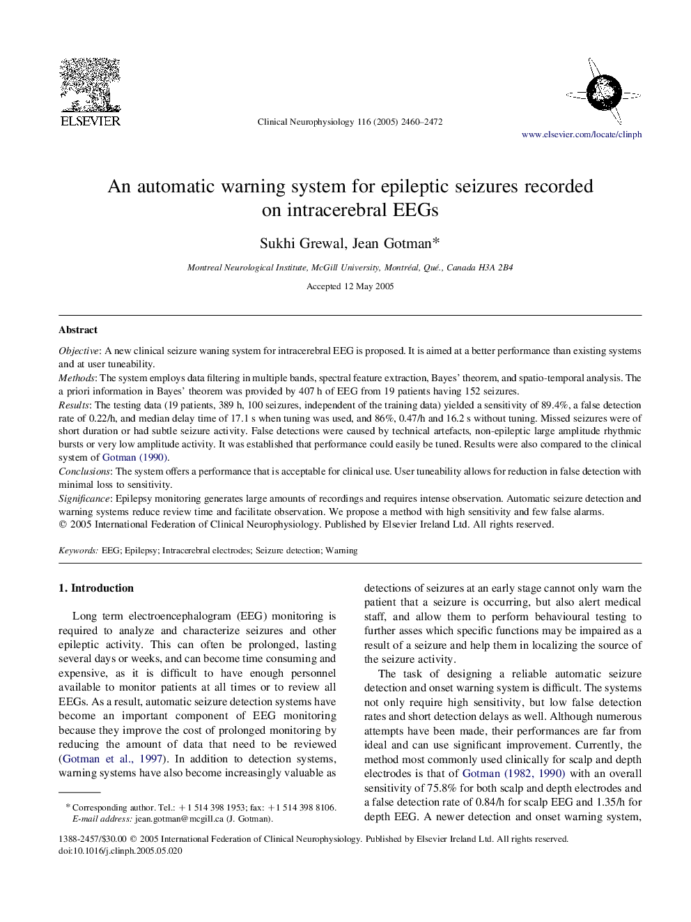 An automatic warning system for epileptic seizures recorded on intracerebral EEGs