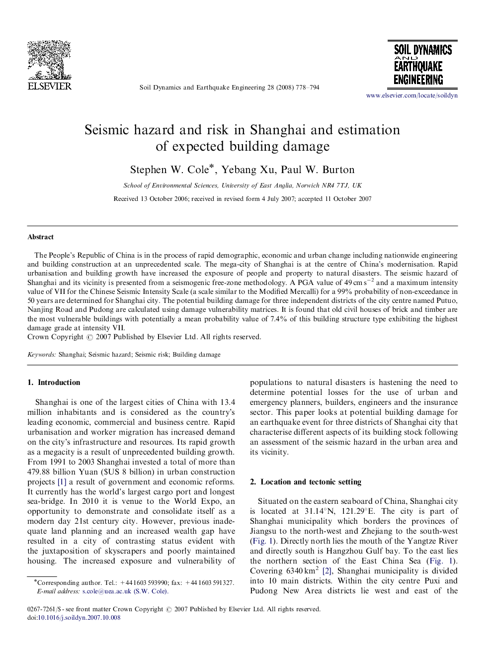 Seismic hazard and risk in Shanghai and estimation of expected building damage