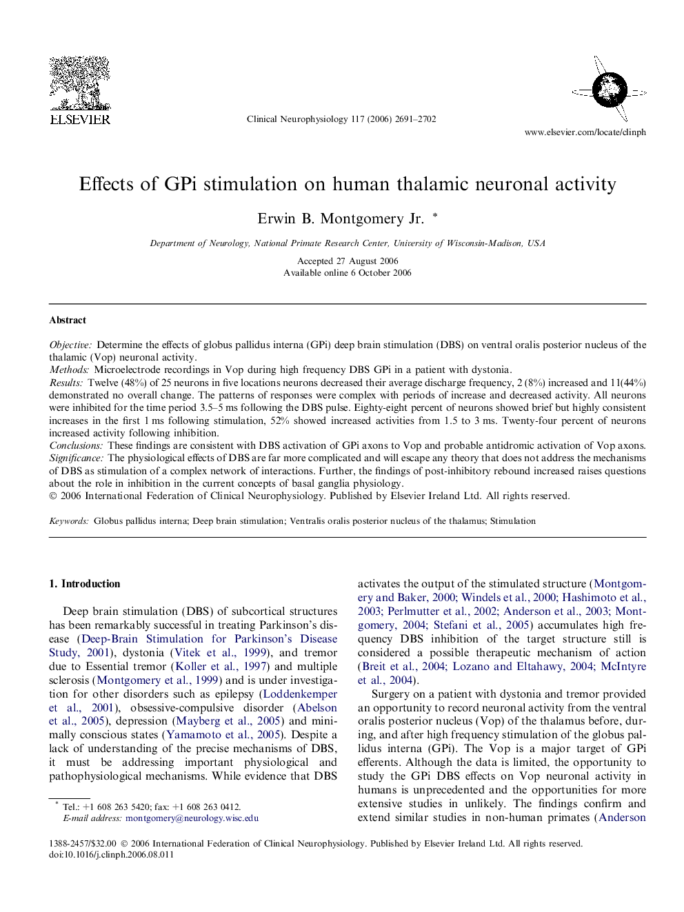 Effects of GPi stimulation on human thalamic neuronal activity