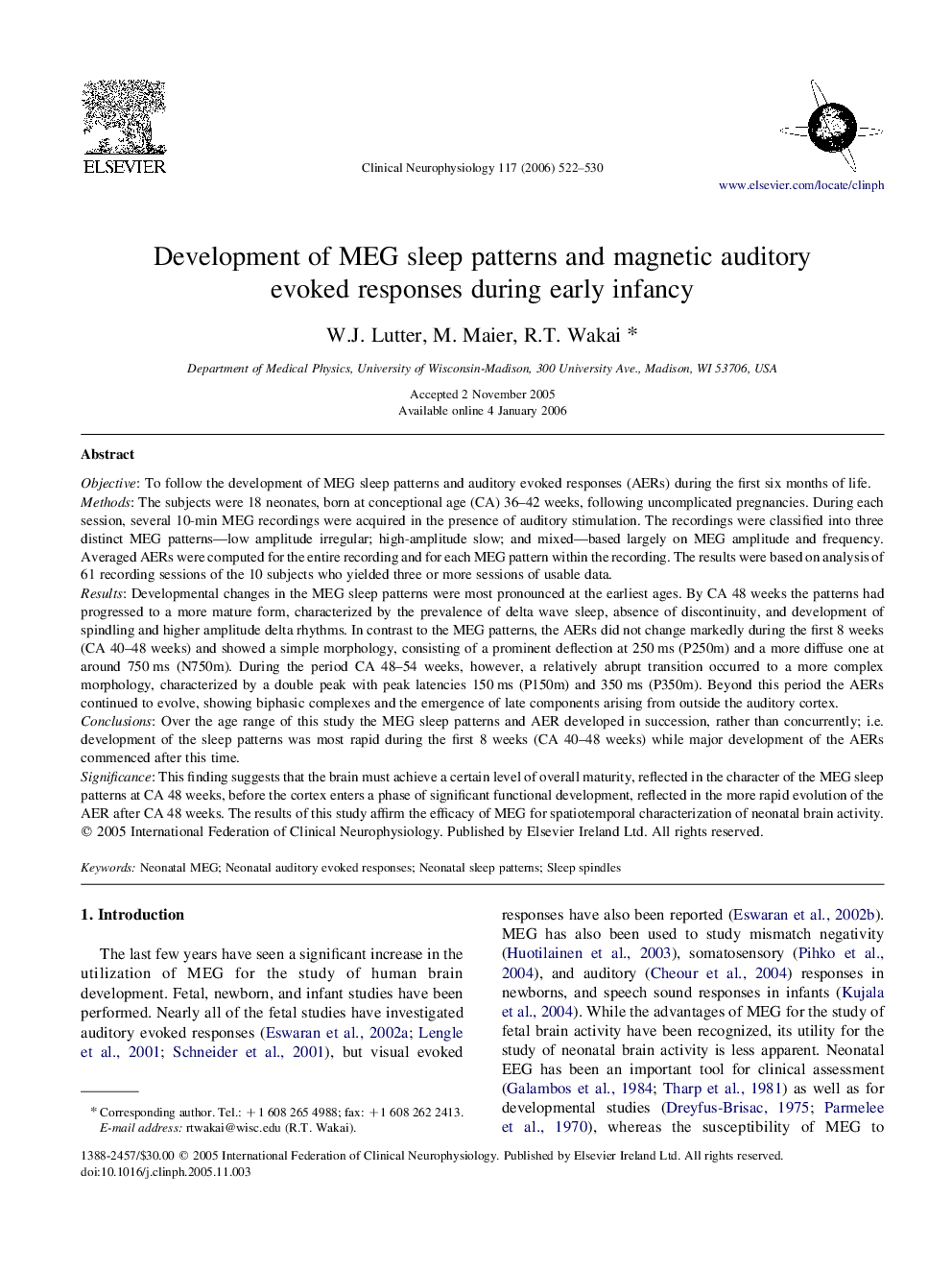 Development of MEG sleep patterns and magnetic auditory evoked responses during early infancy