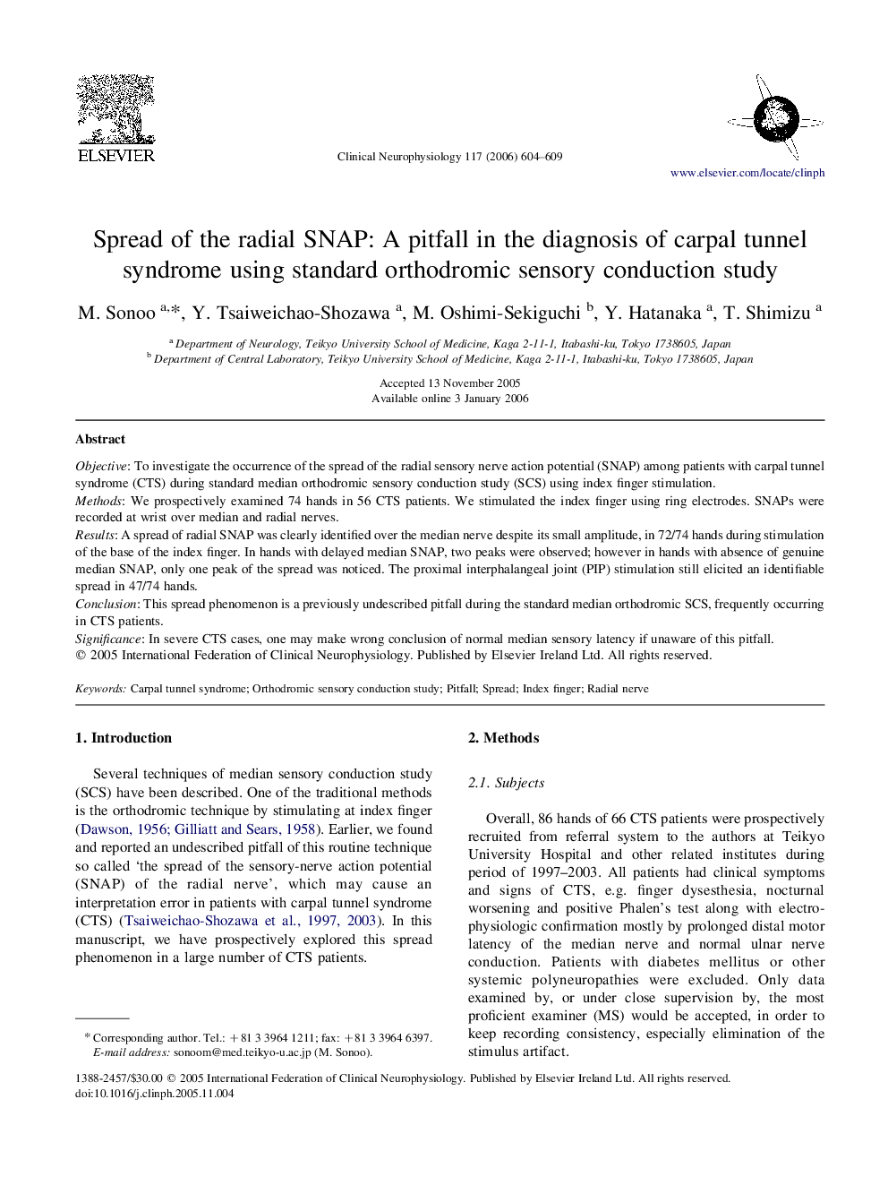 Spread of the radial SNAP: A pitfall in the diagnosis of carpal tunnel syndrome using standard orthodromic sensory conduction study