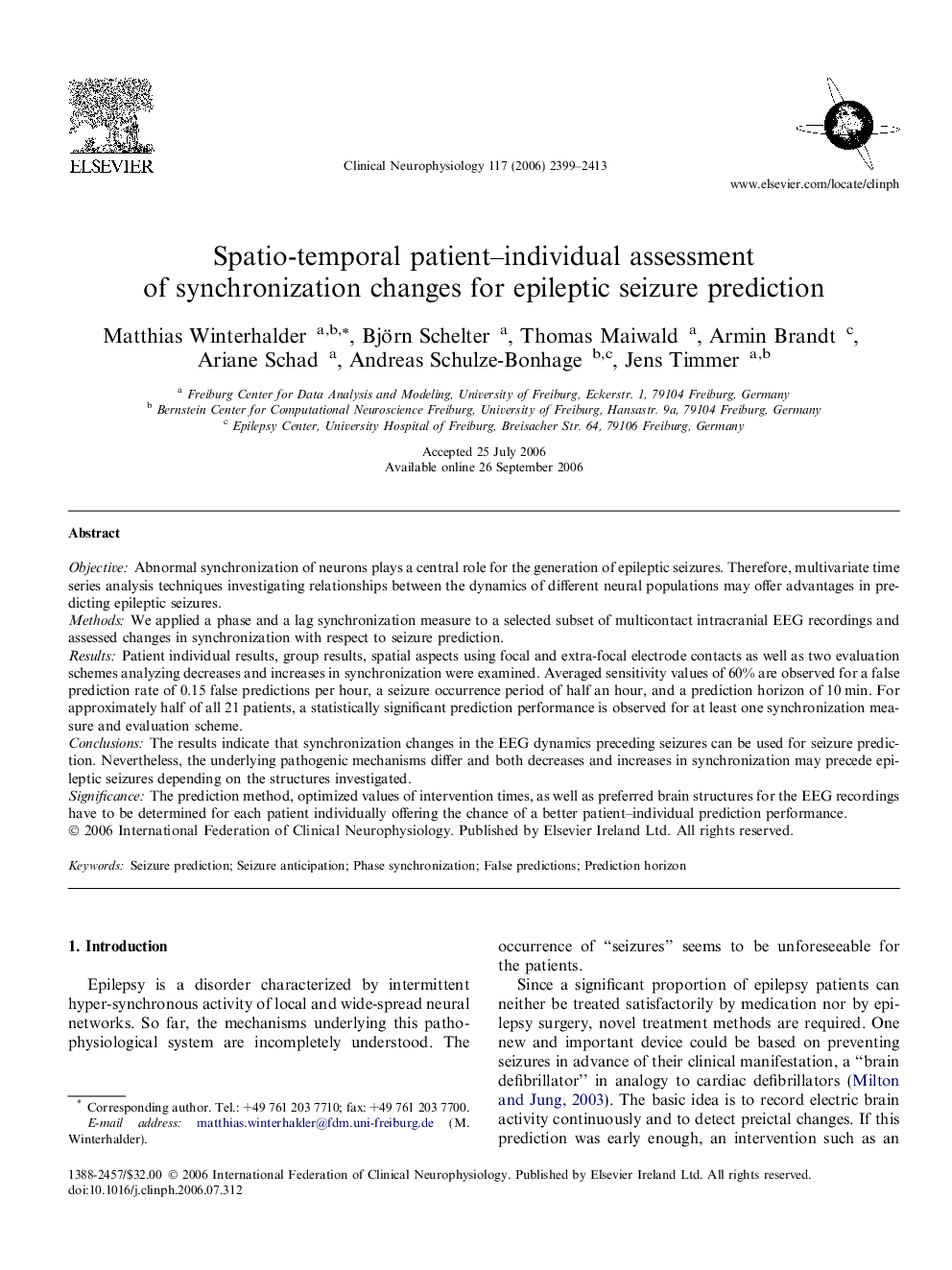 Spatio-temporal patient–individual assessment of synchronization changes for epileptic seizure prediction