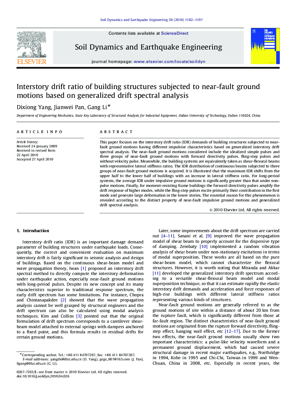 Interstory drift ratio of building structures subjected to near-fault ground motions based on generalized drift spectral analysis