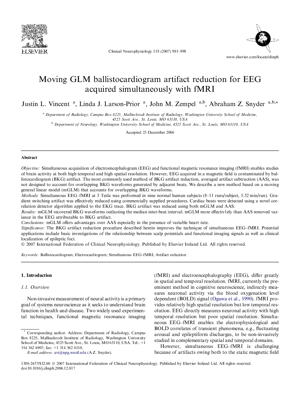 Moving GLM ballistocardiogram artifact reduction for EEG acquired simultaneously with fMRI