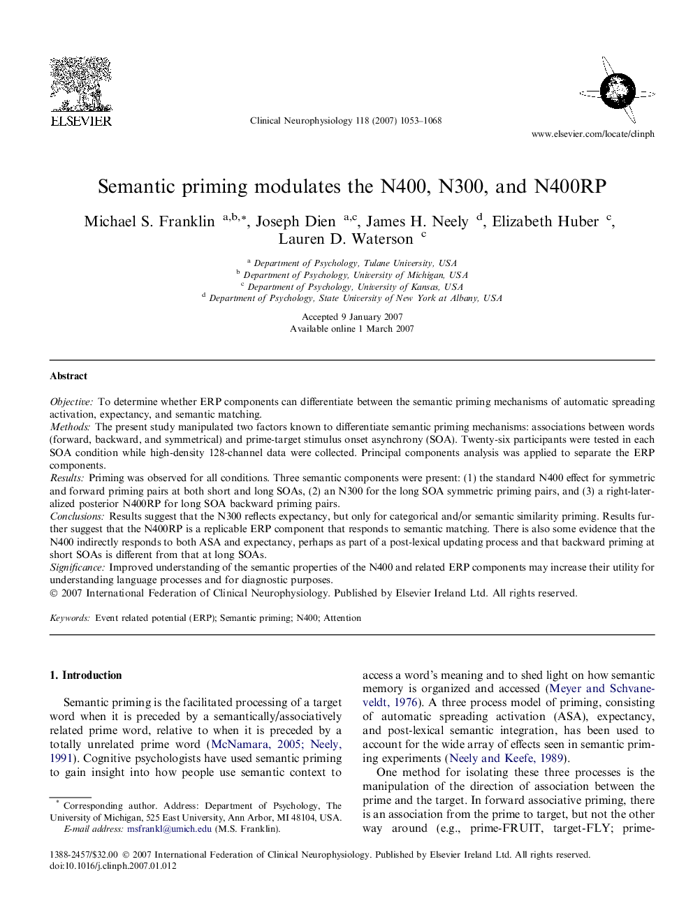 Semantic priming modulates the N400, N300, and N400RP