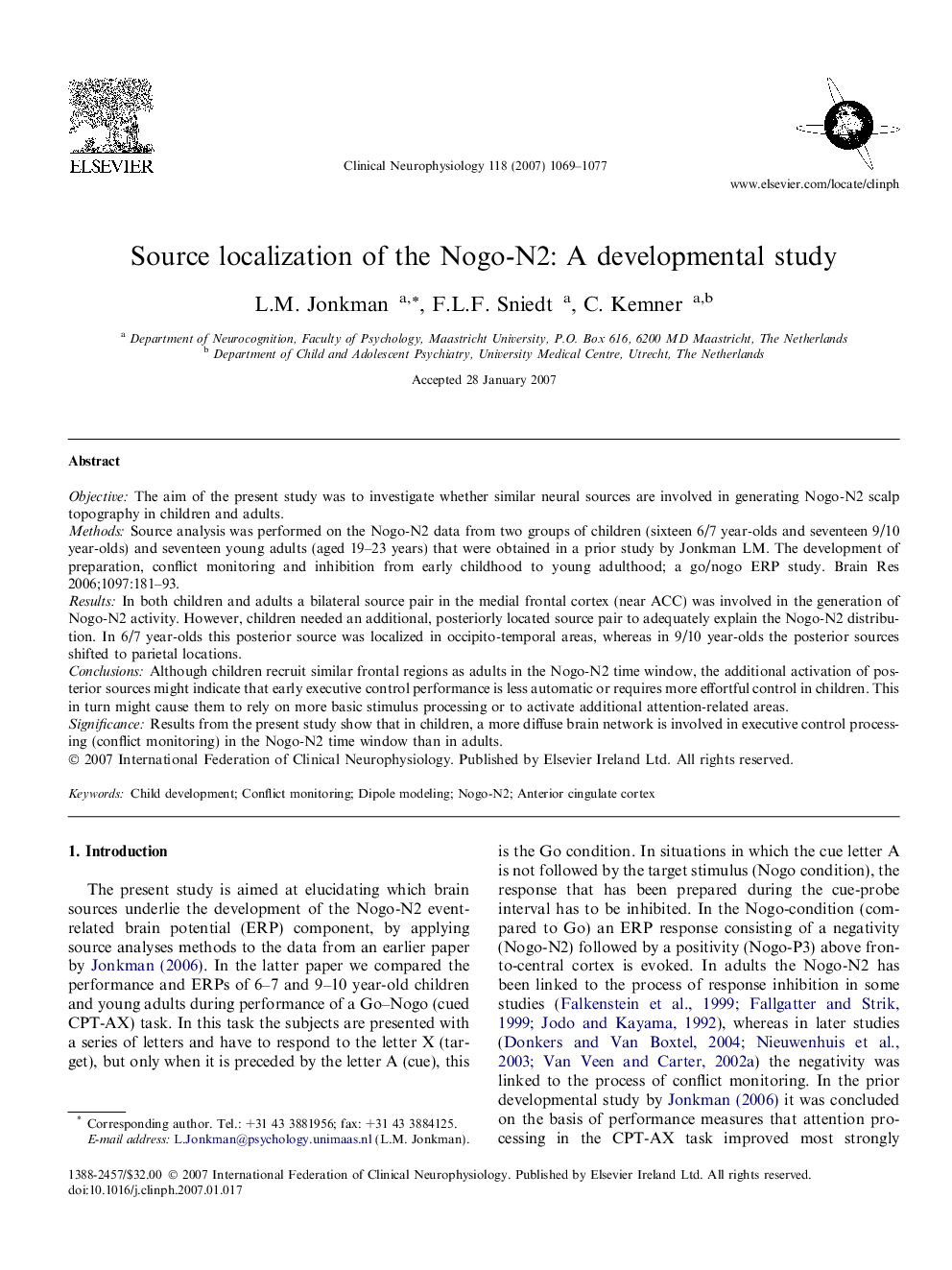 Source localization of the Nogo-N2: A developmental study