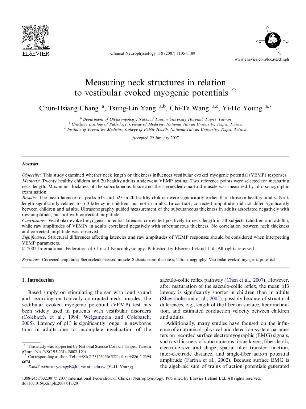 Measuring neck structures in relation to vestibular evoked myogenic potentials